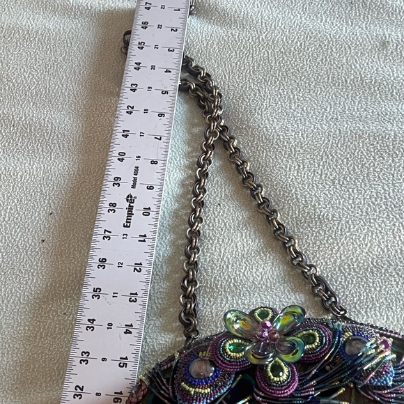 MARY FRANCES BEADED Peacock Feather HARD SHELL SHOULDER HANDBAG/PURSE - Picture 13 of 13